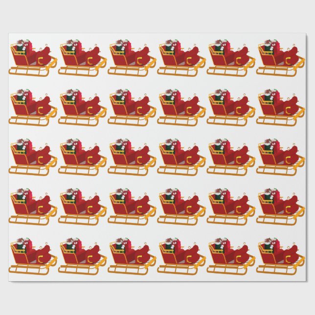 Papel De Presente Papais noeis Sleigh White Wrappaper (Aberto)