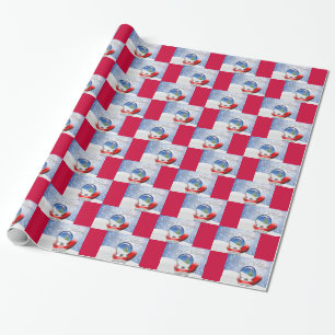 Papel De Presente Papais noeis Snowglobe Xmas Red Mitten Feliz Natal