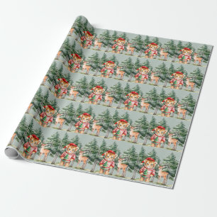 Papel De Presente Papais noeis Tiger e um Natal de cervo