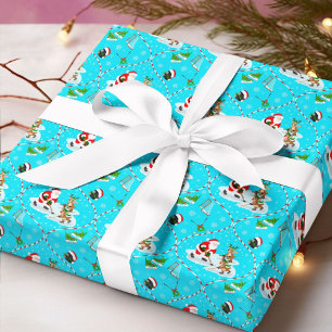 Papel De Presente Papais noeis Tocando Padrão De Natal De Hóquei No 