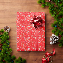 Papel De Presente Papais noeis Vermelhos Elf Reindeer Festivos Favor
