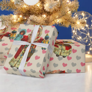 Papel De Presente Papais noeis Vintage Doll Nostalgia Hearts