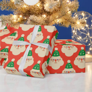Papel De Presente Papais noeis Vintage Enfrentam Vermelho
