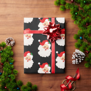 Papel De Presente Papais noeis Vintage - Padrão de Natal Preto