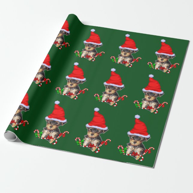Papel De Presente Papais noeis Yorkie Natal (Desenrolado)