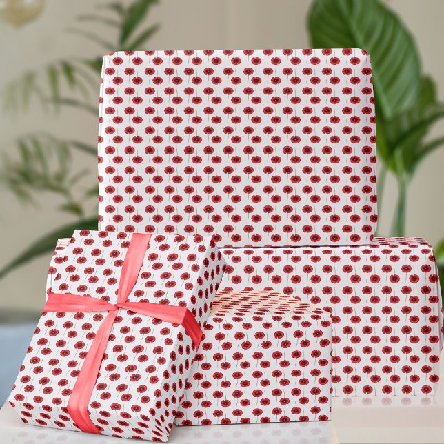 Papel De Presente Papas de Agosto, Flor de Aniversário (Cute red poppy wrapping paper just for you)