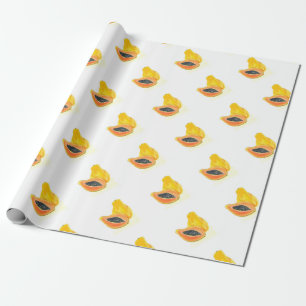 Papel De Presente Papaya Watercolor fruta laranja Verão tropical
