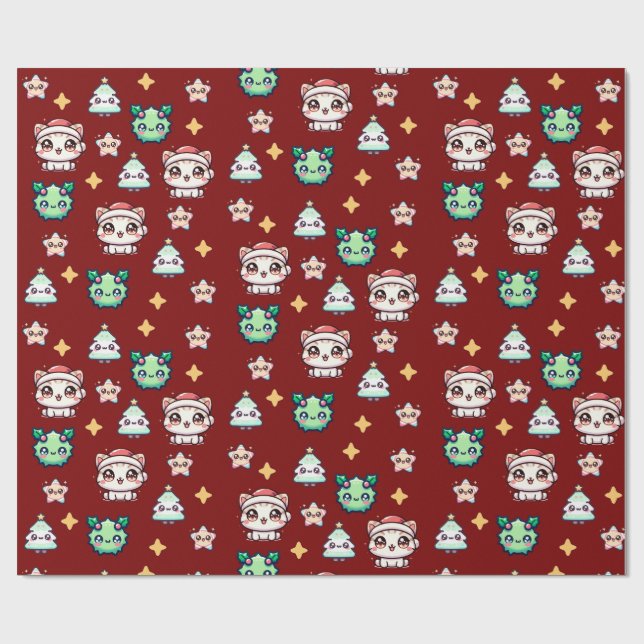 Papel De Presente Papéis de Natal e Estrelas de Kawaii (Aberto)