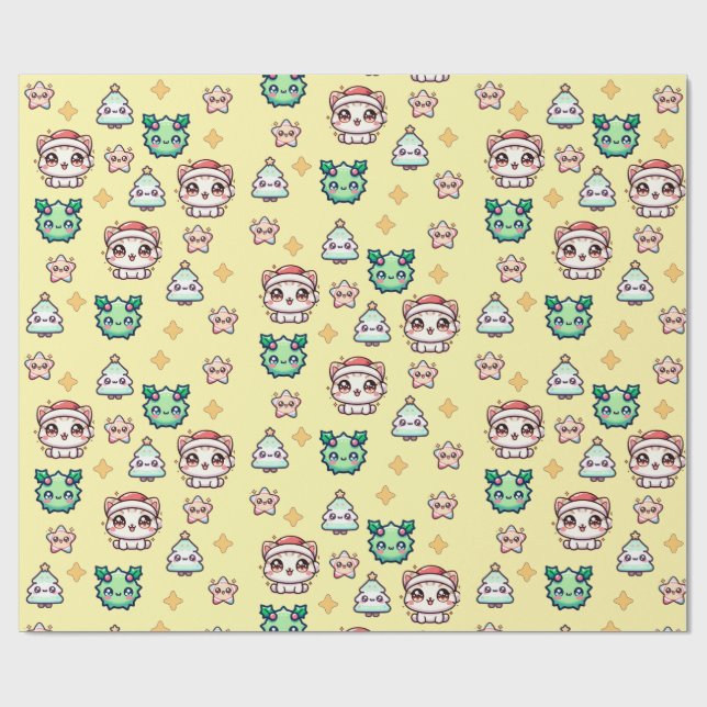 Papel De Presente Papéis de Natal e Estrelas de Kawaii (Aberto)