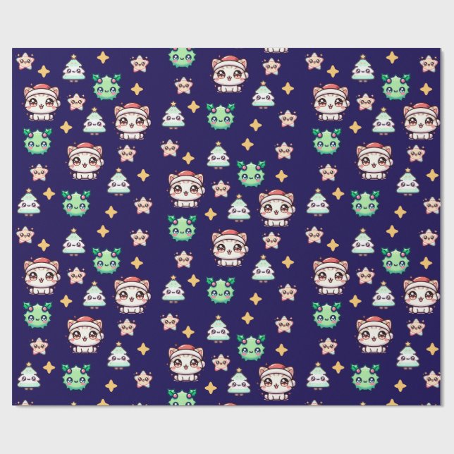 Papel De Presente Papéis de Natal e Estrelas de Kawaii (Aberto)