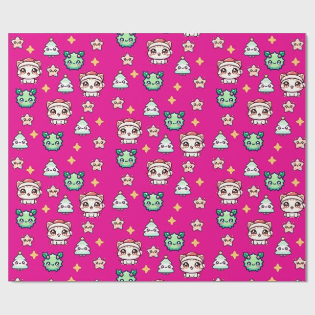 Papel De Presente Papéis de Natal e Estrelas de Kawaii (Aberto)