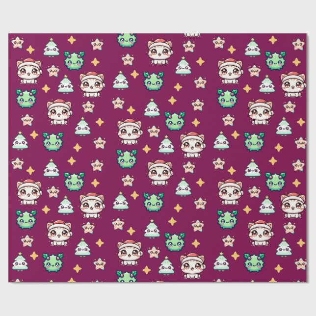 Papel De Presente Papéis de Natal e Estrelas de Kawaii (Aberto)