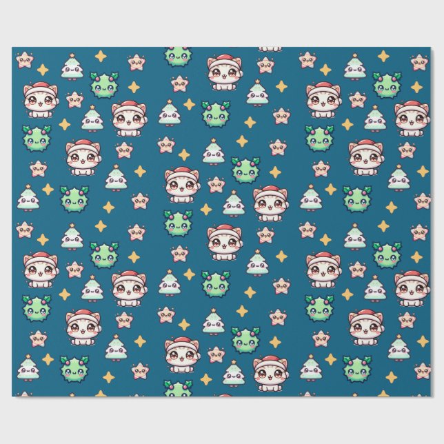 Papel De Presente Papéis de Natal e Estrelas de Kawaii (Aberto)