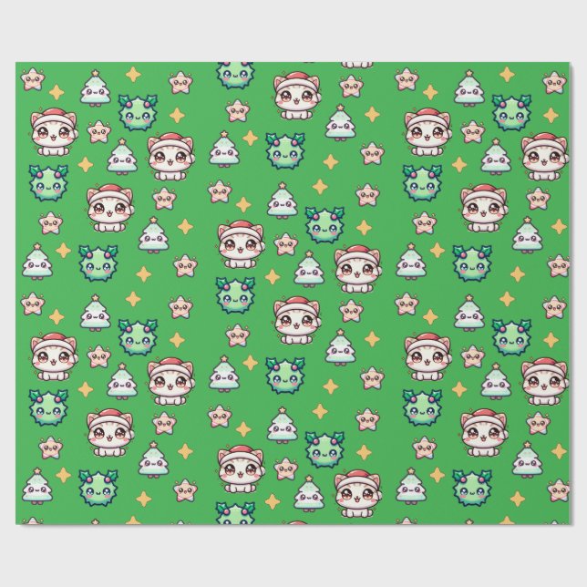 Papel De Presente Papéis de Natal e Estrelas de Kawaii (Aberto)