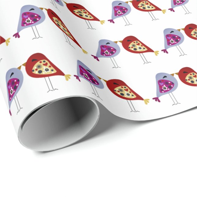 Papel De Presente Papéis De Vestígio - Pássaros De Amor (Ponta do rolo)