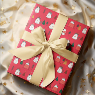 Papel De Presente Papéis Festivos Vermelhos e Árvores de Natal