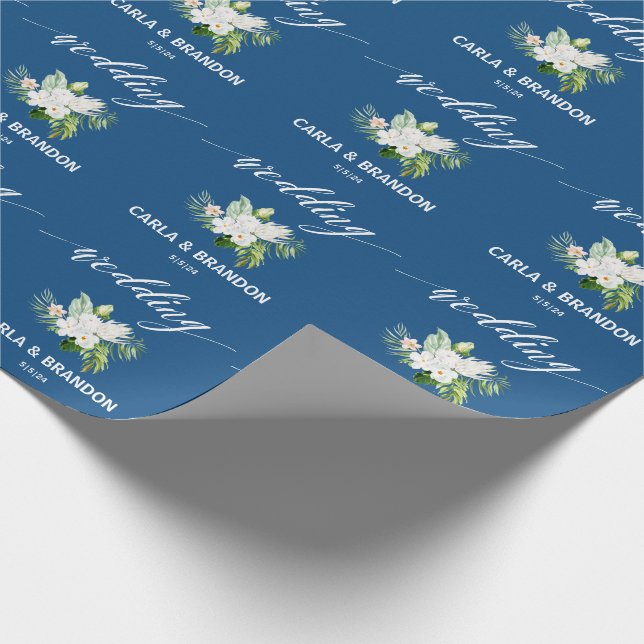 Papel De Presente Papel Azul Floral de Invólucro (Ponta)