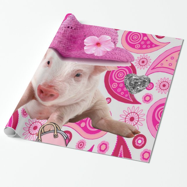 Papel De Presente Papel Brilhante, Corações Prateados Rosa (Desenrolado)