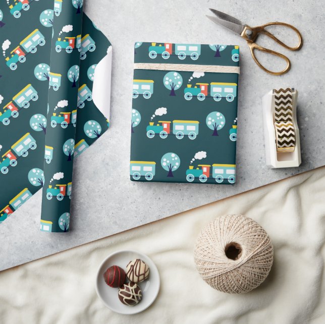 Papel De Presente Papel brilhante de empacotamento do comboio Choo,  (Artesanato)