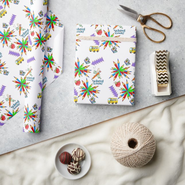 Papel De Presente Papel brilhante de enrolamento de volta à escola é (Artesanato)