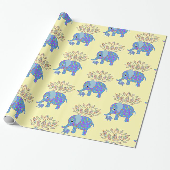 Papel De Presente Papel Brilhante, Elefante Colorido (Desenrolado)