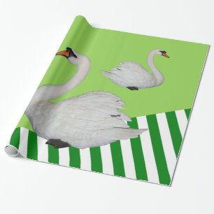 Papel De Presente Papel Brilhante, Faixa Verde Cisne