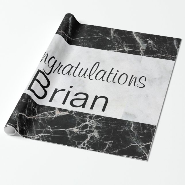 Papel De Presente Papel brilhante, mármore preto e branco (Desenrolado)