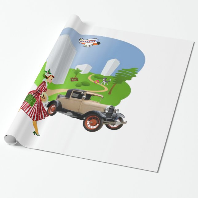 Papel De Presente Papel Brilhante, Mulher-retrora (Desenrolado)