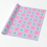 PAPEL DE PRESENTE PAPEL DE 2 PRESENTES DE ÁRVORES DE NATAL<br><div class="desc">CHEERS CHRISTMAS TREES-2-PINK-BLUE-GIFT WRAPPING PAPER-A (árvore de Natal) branca criada em linhas irregulares de rabos para frente e para trás com a palavra torre saindo do fundo da árvore. O fundo é um padrão de quadrados de fundo com quadrados cor-de-rosa pastel e azuis. As árvores são criadas em cores rosa...</div>