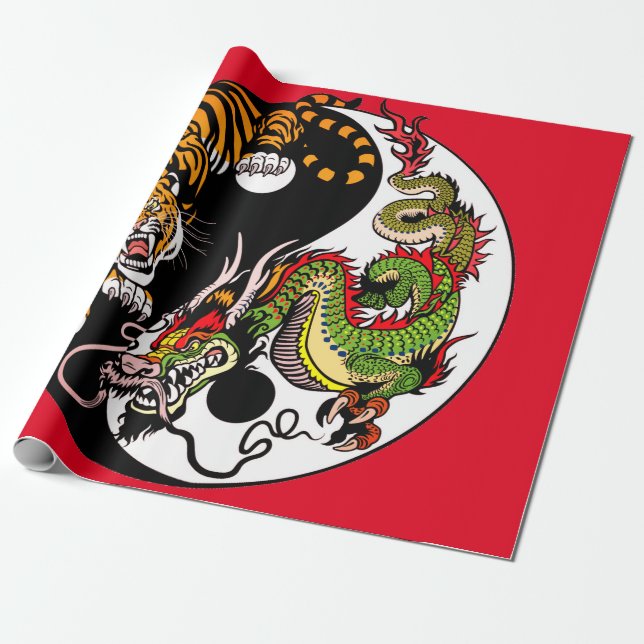PAPEL DE PRESENTE PAPEL DE EMBALAGEM COM JAPONÊS YING E YANG TIGER (Desenrolado)