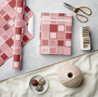 Papel De Presente papel de embalagem com quadrados, rendas e rosas