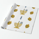 Papel De Presente Papel de embrulhamento Chanukah<br><div class="desc">Este papel de embrulho Chanukah apresenta itens Chanukah desenhados manualmente,  incluindo um Chanukiah Menorah (Chanukiah),  Dreidel e velas.</div>