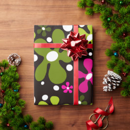 Papel De Presente Papel de embrulhamento de flores verdes e cor-de-r