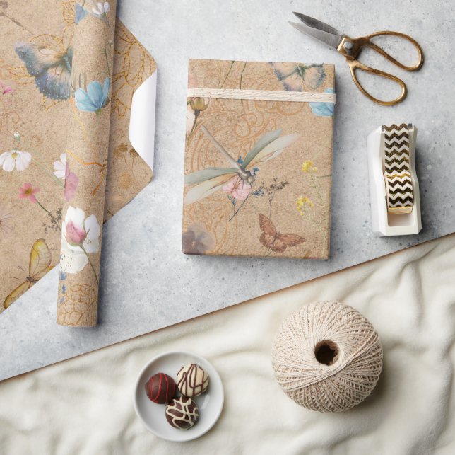 Papel De Presente Papel de embrulhamento de jardim de borboletas (Artesanato)