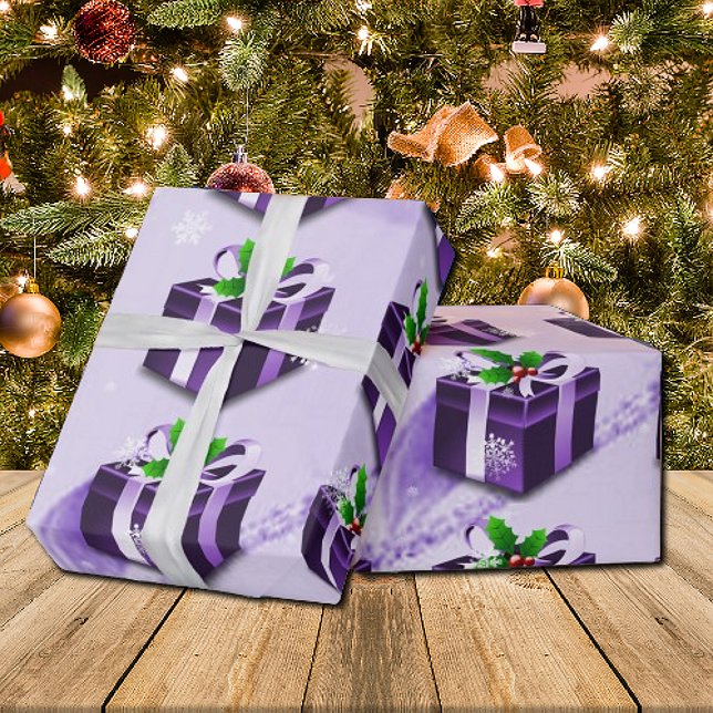 Papel De Presente Papel de embrulhamento de presente de Natal roxo (Purple Christmas Gift Wrapping Paper)