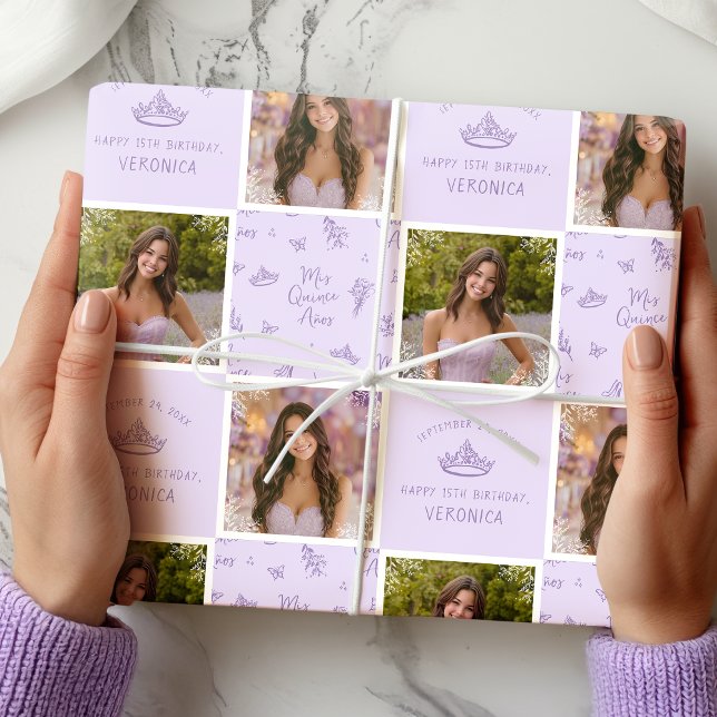 Papel De Presente Papel de embrulhamento de Quinceanera Fotográfica  (Personalized 2-Photo Wrapping Paper)