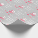 Papel De Presente Papel de embrulhamento do Chá de panela lateral Fl<br><div class="desc">Um par de flamingos cor-de-rosa com pescoço curvado para formar uma forma cardíaca no mar em uma praia iluminada pela lua. Um na moda, design romântico com um toque retrorreflector criado em um esquema de cor rosa, cinza e branco com um fundo de mudança de cor. Um design personalizável para...</div>