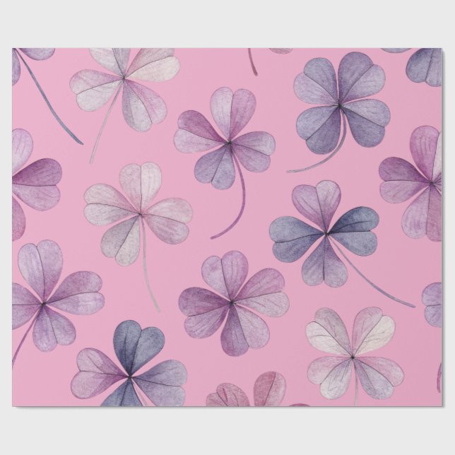 Papel De Presente “Papel de embrulho 30x60 – Trevo Rosa e Roxo” (Aberto)