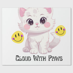 Papel De Presente "Papel de embrulho gato fofo com patas nuvem"