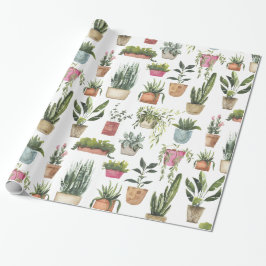 Papel De Presente Papel de empacotamento de padrão de plantas com aq