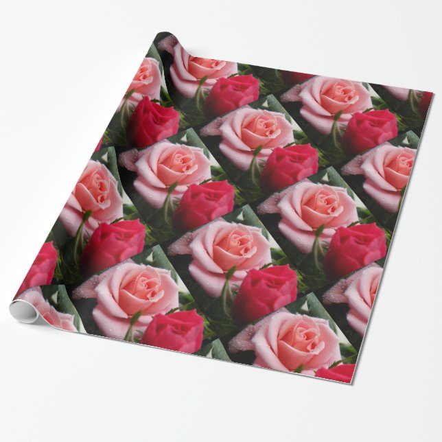 Papel De Presente Papel de empacotamento de padrão rosa e Rosa verme (Desenrolado)