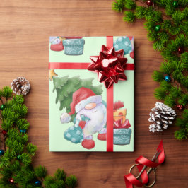 Papel De Presente Papel de empacotamento em árvore de Natal e Gnome
