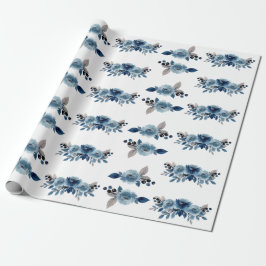 Papel De Presente Papel de empacotamento floral azul empoeirado