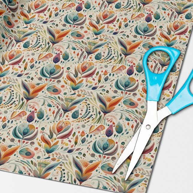 Papel De Presente Papel de empacotamento Floral Moderno Boho (Close up view of this beautiful wrapping paper from Night and Day Designs.)