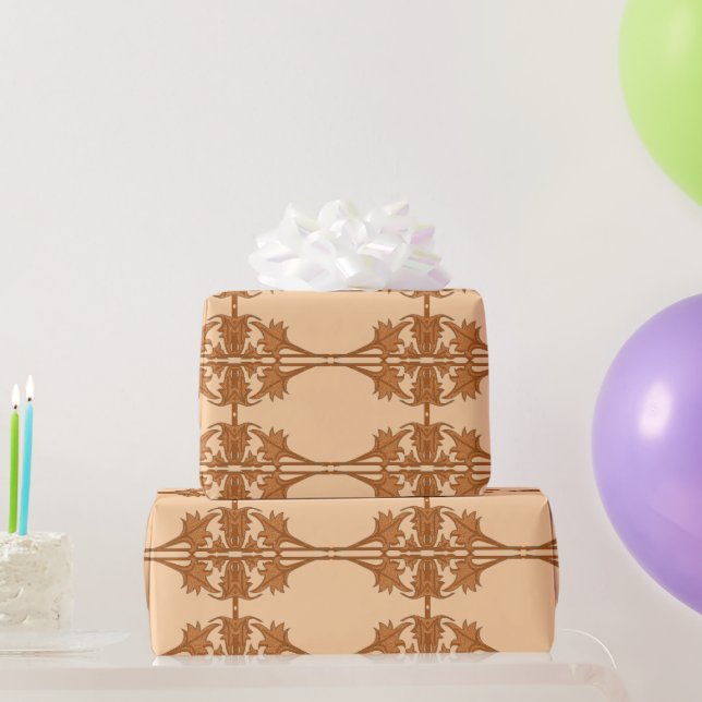 Papel De Presente Papel de empacotamento - Folhas angulares no padrã (Presentes para festas)