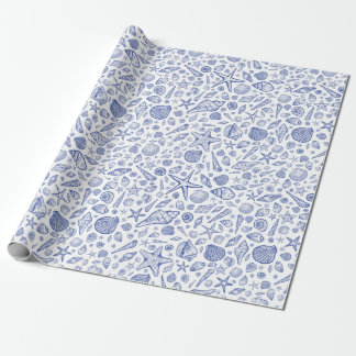 Papel De Presente Papel de enrolamento azul Ilustrado no Oceano Mari