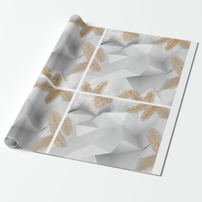 Papel De Presente Papel de enrolamento branco e Ouro festivo (Desenrolado)