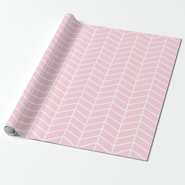 Papel De Presente Papel de enrolamento Chevron - Branco na Rosa clar (Desenrolado)