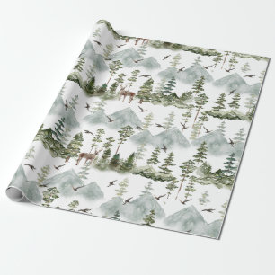 Papel De Presente Papel de enrolamento da floresta Deer Evergreen