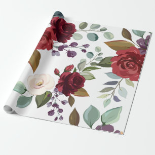 Papel De Presente Papel de enrolamento de 60 lb Roll Roses brancas D